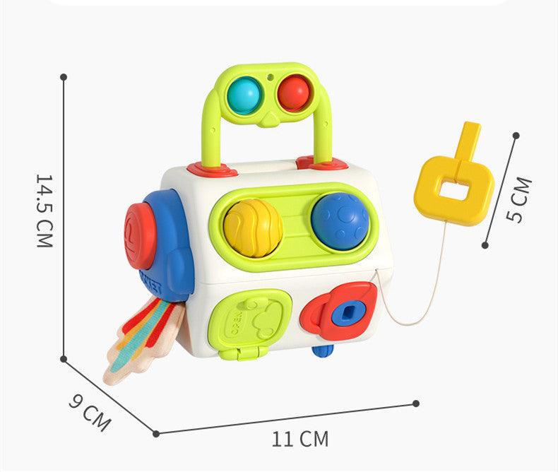 Montessori Busy Cube Sensory Toy for Baby & Toddler Development, featuring interactive elements and colorful design.