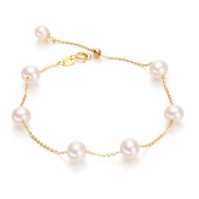 18k Gold Bead Bracelet
 Pearl classification: freshwater pearl
 
 Shape: round
 
 Mosaic material: gold / K gold inlay
 
 Style: bracelet / anklet
 
 Pearl diameter: 5-6mm


 Pearl maintejewelryavallex18k Gold Bead Braceletavallex