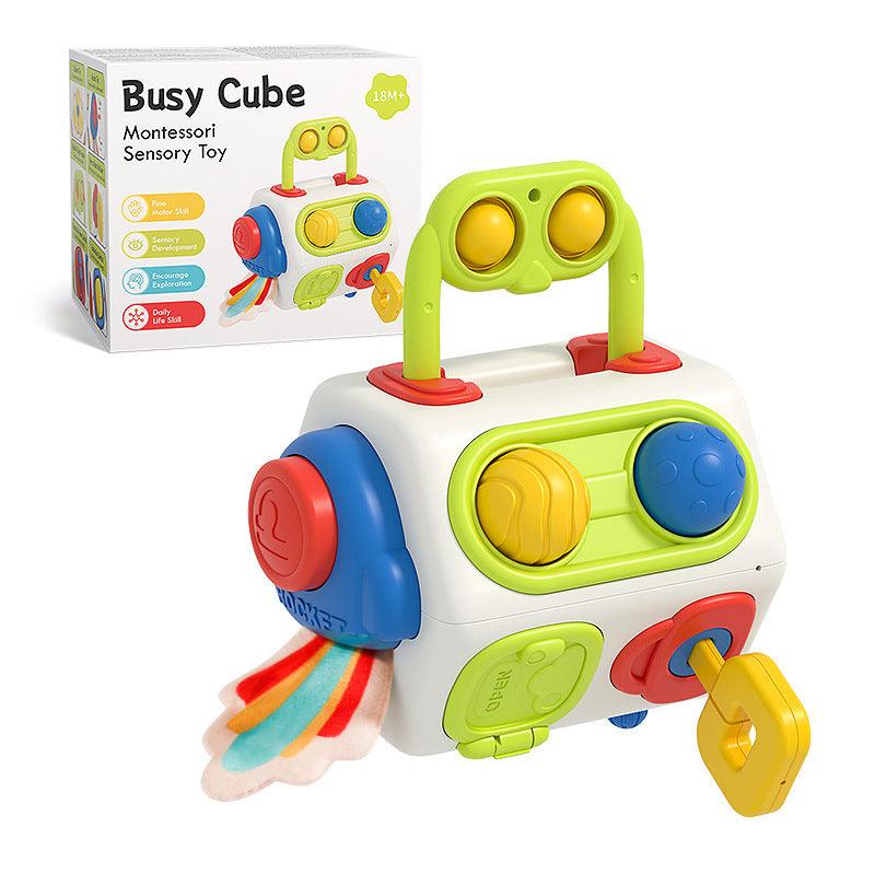 Montessori busy cube sensory toy for baby and toddler development