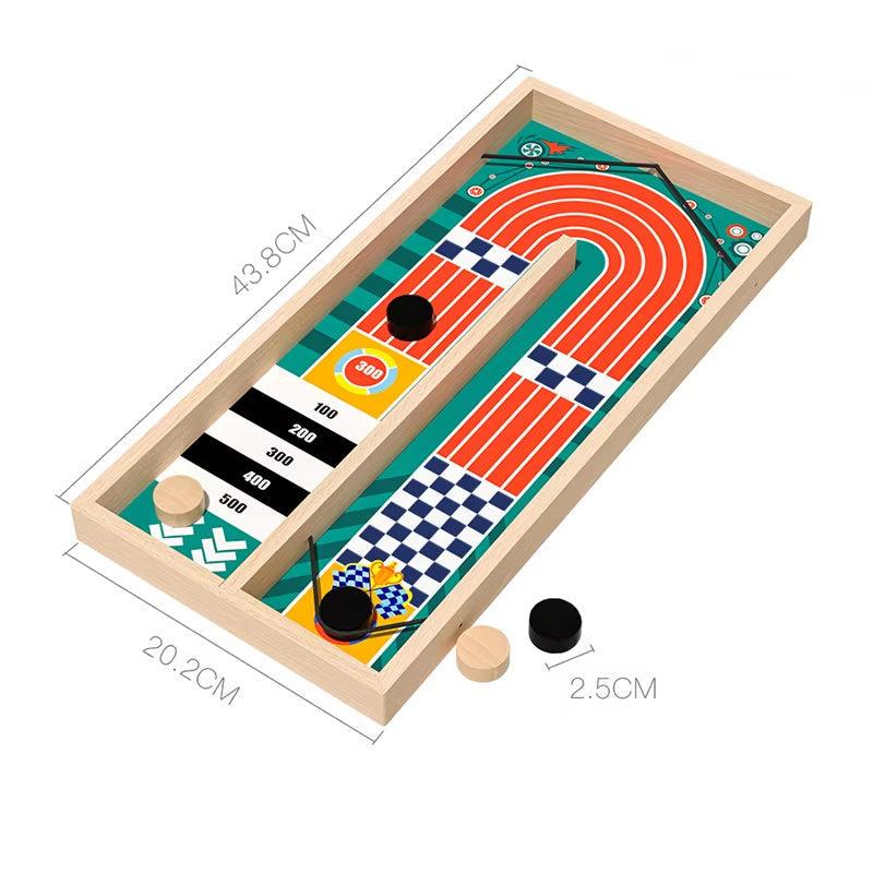 Wooden Bounce Chess board game with colorful design and game pieces.