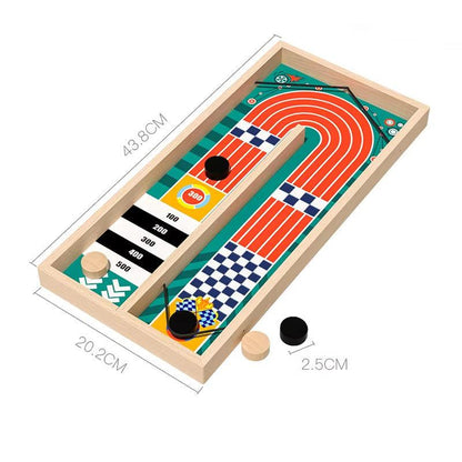 Wooden Bounce Chess board game with colorful design and game pieces.