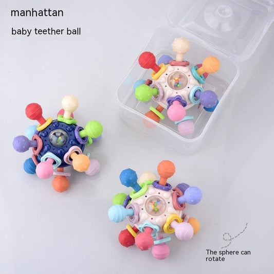 Colorful Baby Manhattan Finger Ball Rattle Toy with storage boxes, designed for sensory and ability development.