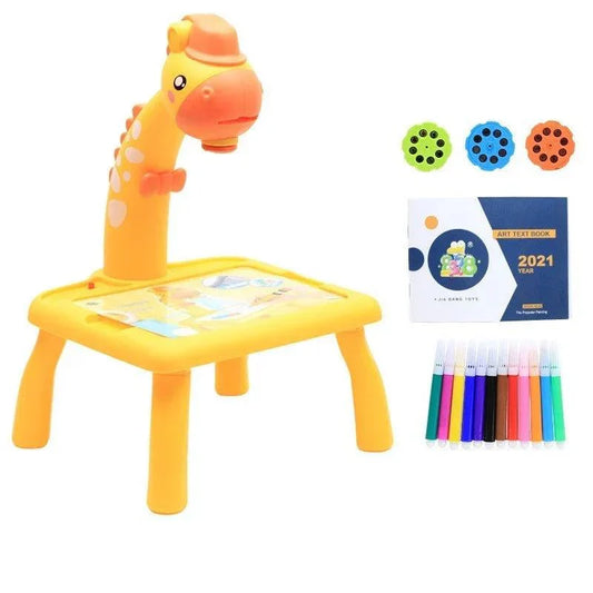 Kids creative light projector desk with painting tools and slides for art and educational learning.