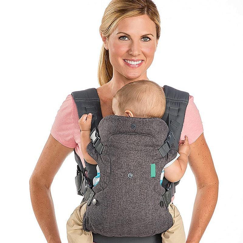 Breathable baby carrier backpack in use, comfortable and supportive for both parent and baby.