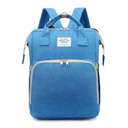 Portable double-shoulder large-capacity mommy backpack in light blue with insulation, ideal for diaper pads and hooks.