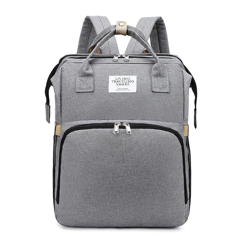 Portable double-shoulder large-capacity mommy backpack with thermal insulation, gray Oxford cloth design.