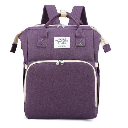 Portable double-shoulder large-capacity mommy bag in purple with thermal insulation.