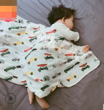 Cozy Cartoon Baby Wraps featuring playful vehicle designs on a sleeping baby.