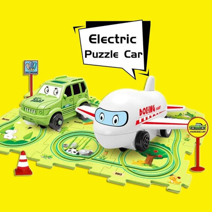 Children's electric puzzle railroad speeder adventure set for creativity and problem-solving skills.