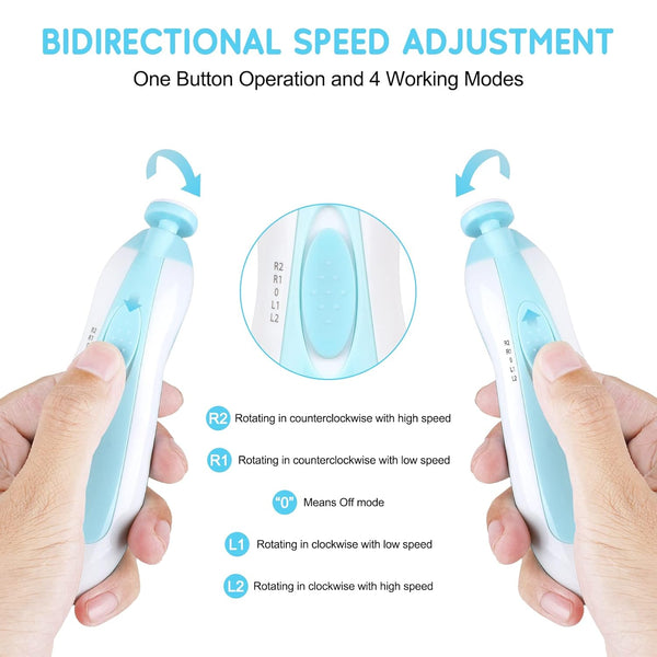 Gentle Baby Nail Trimmer with bidirectional speed adjustment and four working modes.