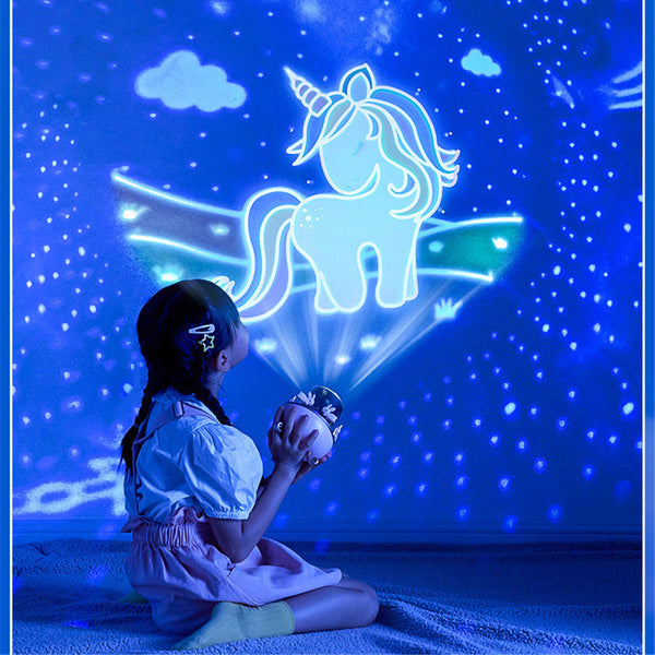 Magical Starry Night Lamp projecting unicorn and stars in a child's room.