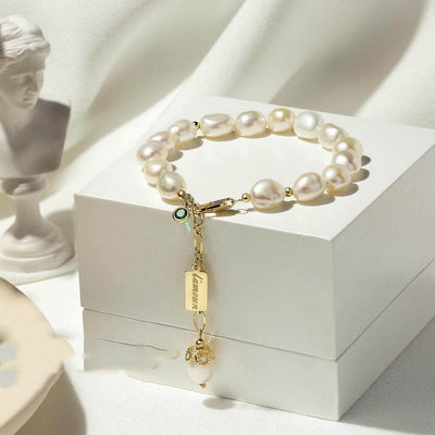 Natural Zircon Pearl Bracelet Luxury Jewelry
 Name: Saint Denis Bracelet
 
 Material: Copper alloy plated with 14K gold + cubic zirconia + natural pearl
 
 Size: chain length is about 15 + 4CM, pearl size is ajewelryavallexNatural Zircon Pearl Bracelet Luxury Jewelryavallex