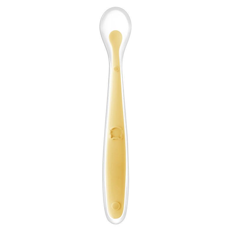 Silicone Baby Feeding Spoon in Yellow, suitable for infants over 3 months.