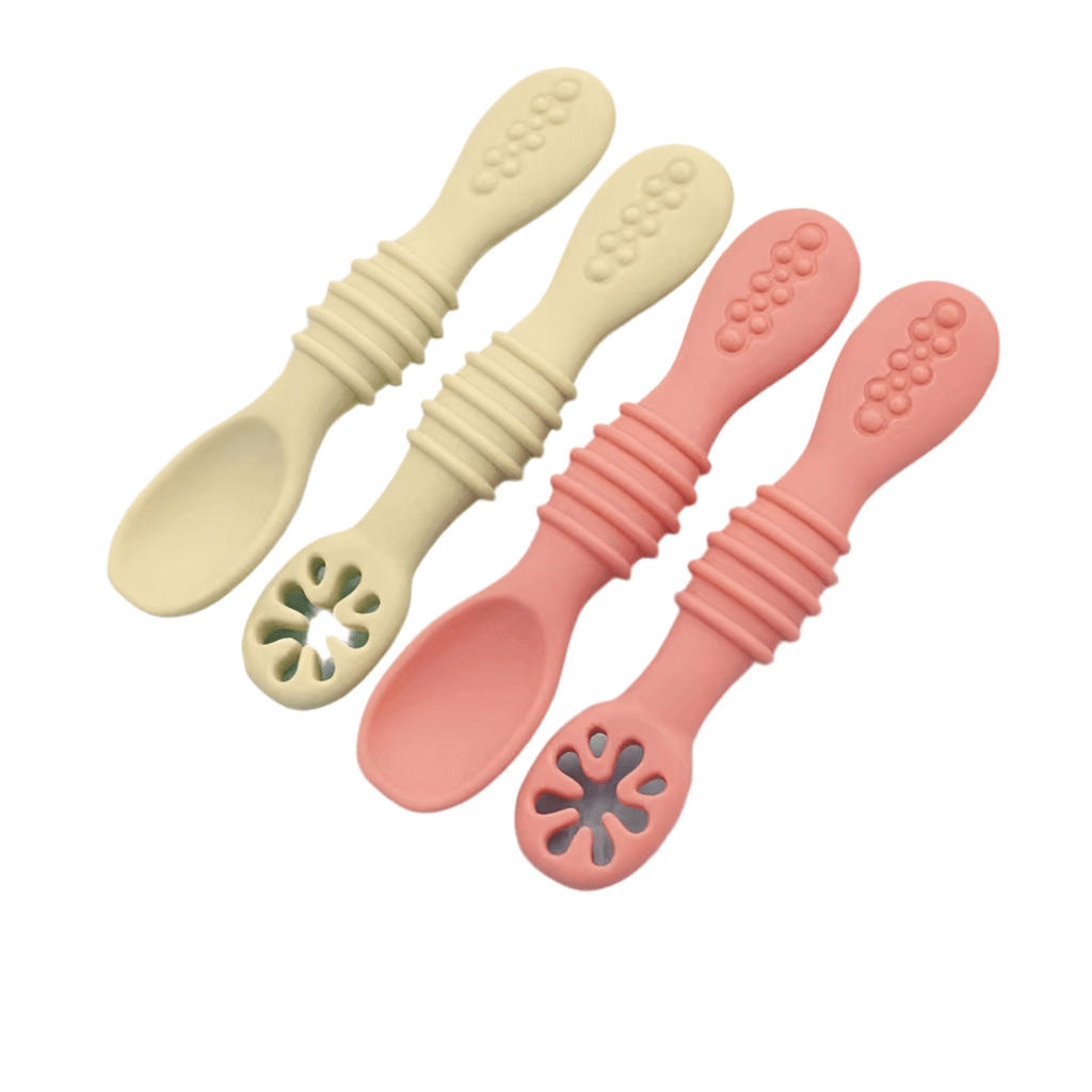 Silicone baby feeding spoon set, soft and ergonomic design, non-toxic, easy to clean, ideal for introducing solids.