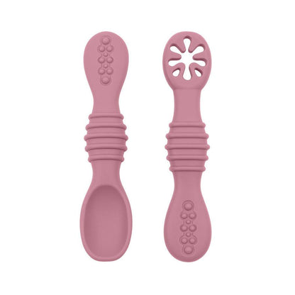 Silicone baby feeding spoon set, soft ergonomic design, non-toxic, easy to clean.