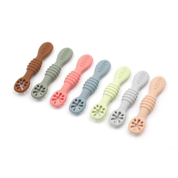 Silicone Baby Feeding Spoon Set in assorted colors, designed for gentle and safe feeding.