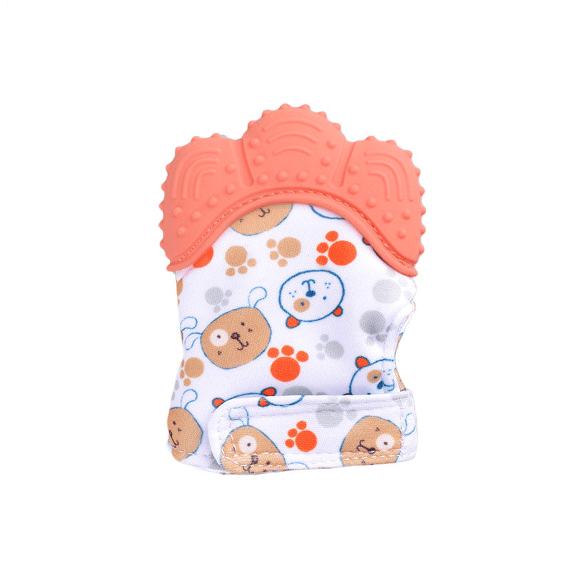 Silicone baby chew toy with cute bear design and textured surface.