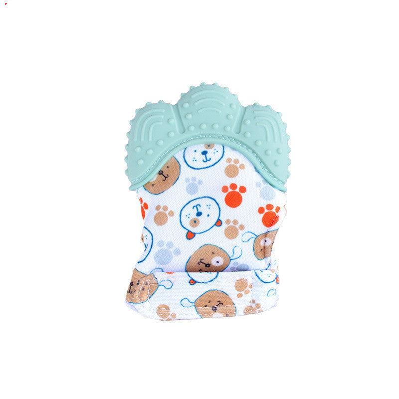 Silicone baby chew toy with colorful design and teething texture.