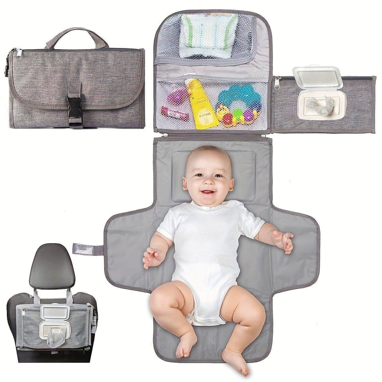 Ultimate Baby Changing Pad Kit with waterproof design, extra padding, and storage pockets for diapers and wipes.